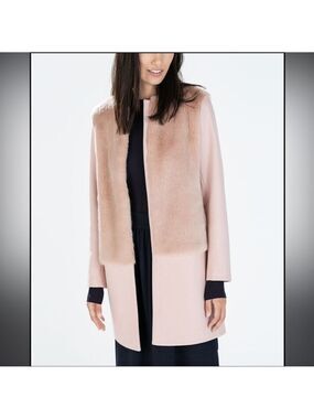 Zara Faux Fur Peacoat XS Light Pink